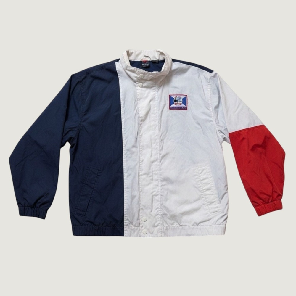 Mickey Unlimited Windbreaker Large Nautical Colorblock Cotton Blend Navy 90s Vtg
